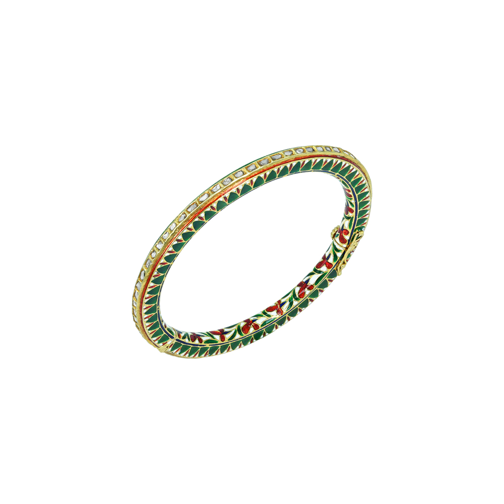Polki Bangle with Green and Red Enamel Design